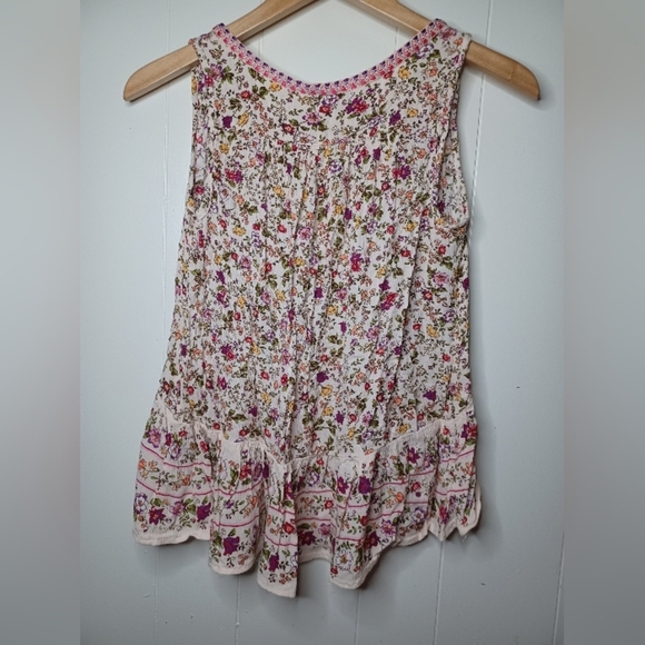 Patrons Of Peace Floral Boho Sleeveless Top in Cream Pink - Size Small - Picture 3 of 5